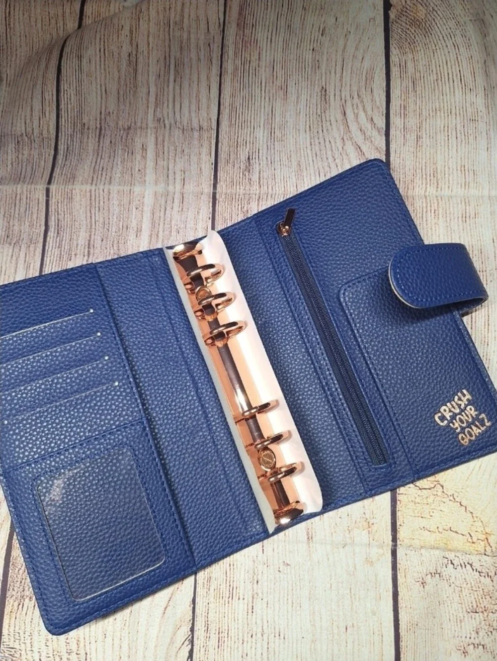 Navy A6 Cash Wallet with Rose Gold Rings, Navy Cash Wallet, A6 Budget Binder